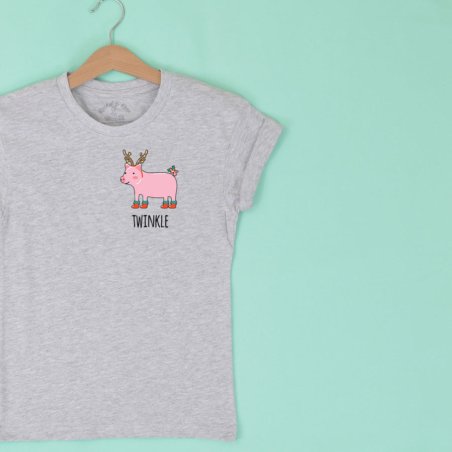 SHORT SLEEVED Twinkle Pig Christmas FIVER FRIDAY T-Shirt