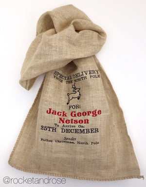 Personalised 'Traditional Hessian Embroidered Christmas Present Sack'