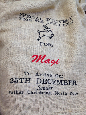 Personalised 'Traditional Hessian Embroidered Christmas Present Sack'
