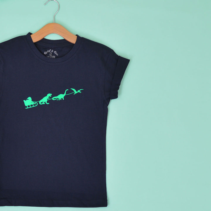 Dinosaur Sleigh KIDS Christmas T-Shirt