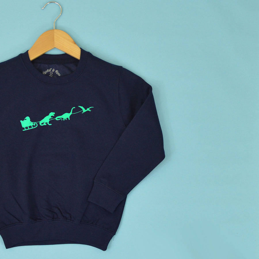Dinosaur Sleigh KIDS Christmas Sweatshirt