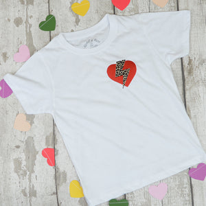 Leopard Flash Heart Embroidered T-Shirt