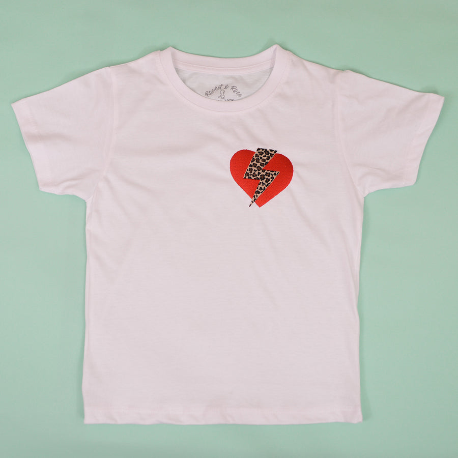 Leopard Flash Heart Embroidered T-Shirt
