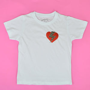 Leopard Flash Heart Embroidered T-Shirt