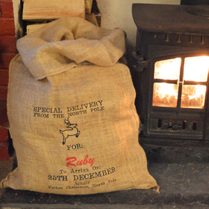 Personalised 'Traditional Hessian Embroidered Christmas Present Sack'