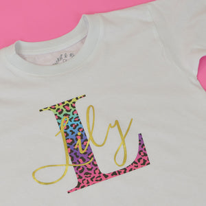 Rainbow Leopard Initial T-Shirt