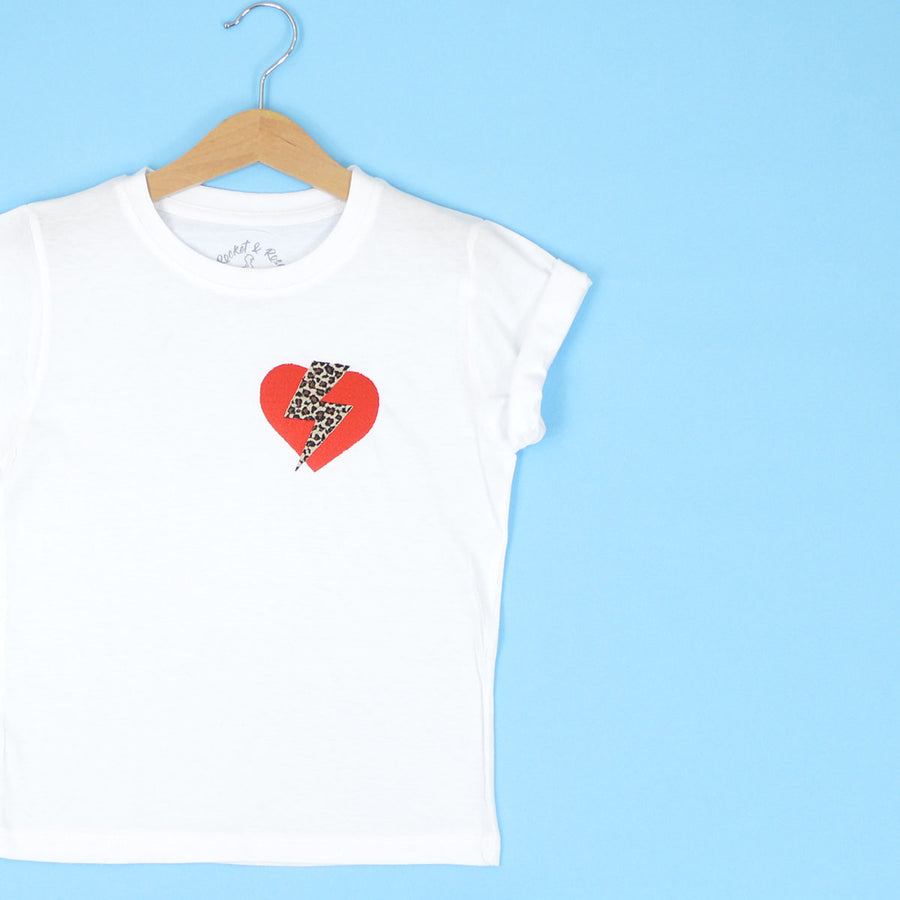 Leopard Flash Heart Embroidered T-Shirt