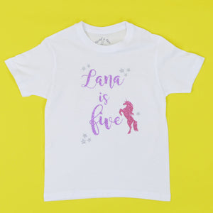 Unicorn Sparkle Name & Age T-Shirt