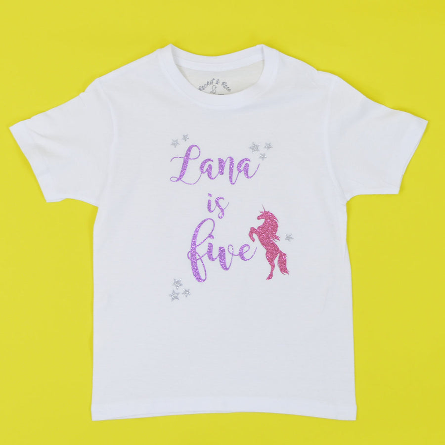 Unicorn Sparkle Name & Age T-Shirt