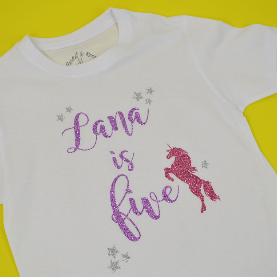 Unicorn Sparkle Name & Age T-Shirt