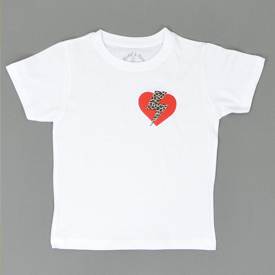 Leopard Flash Heart Embroidered T-Shirt