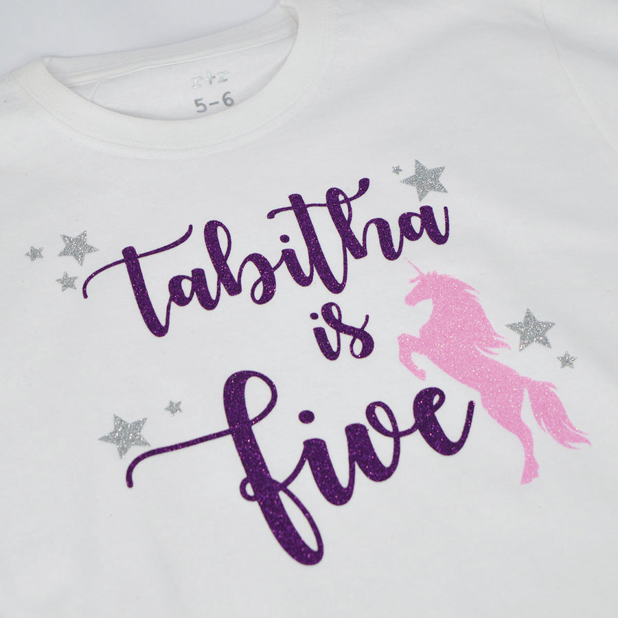 Unicorn Sparkle Name & Age T-Shirt