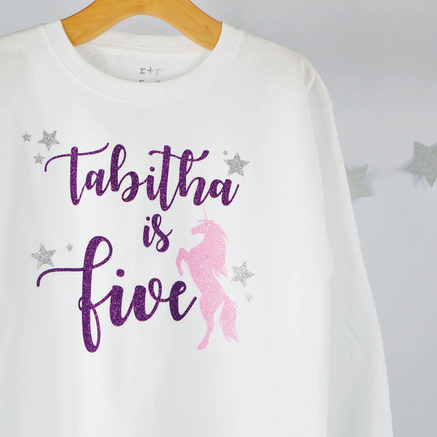 Unicorn Sparkle Name & Age T-Shirt